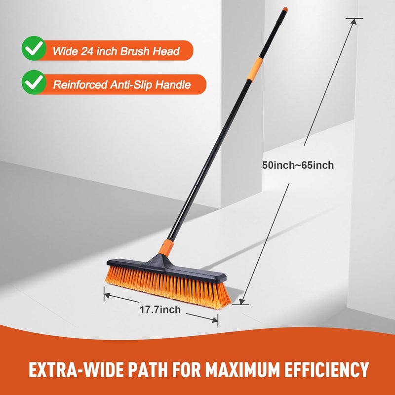 CLEANHOME 18" Push Broom Outdoor for Floor Cleaning with Extendable Long Handle, Stiff Bristle Heavy Duty Broom for Bathroom, Kitchen, Tub, Tile, Patio, Deck, Concrete, Industrial - Image 5